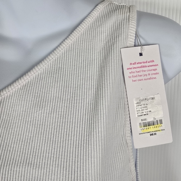 NWT Lilly Pulitzer Gael Knit White Ribbed One Shoulder Top Size XL Chic Elegant - Picture 3 of 7